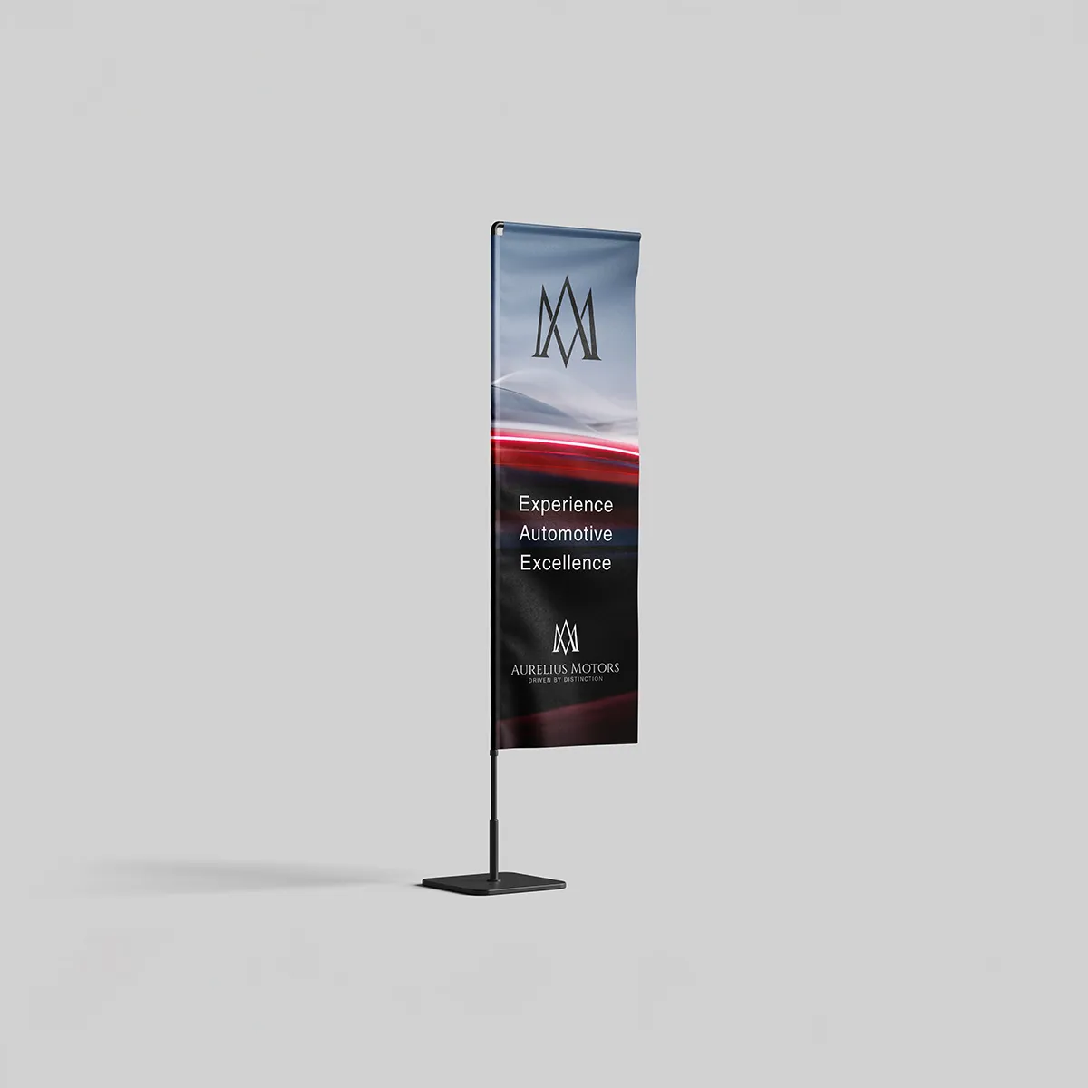 Outdoor promotional flag banner with printed branding