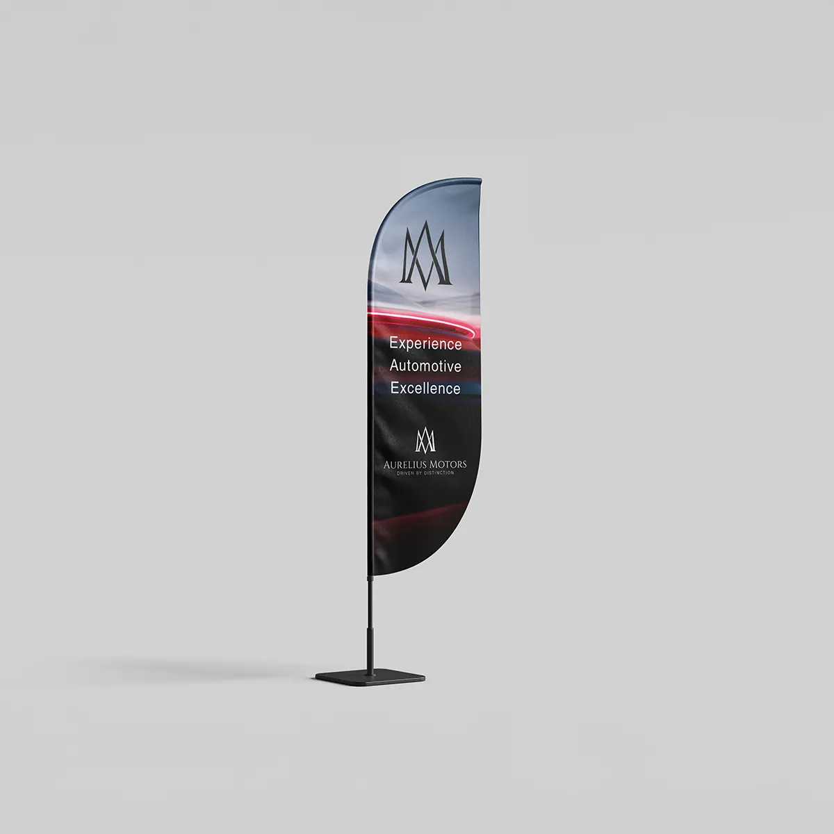 Outdoor promotional flag banner with printed branding