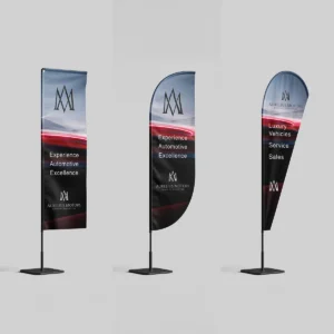 Outdoor promotional flag banner with printed branding