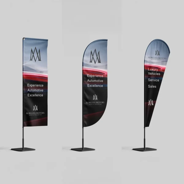Outdoor promotional flag banner with printed branding