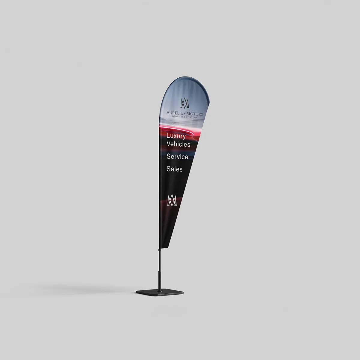 Outdoor promotional flag banner with printed branding