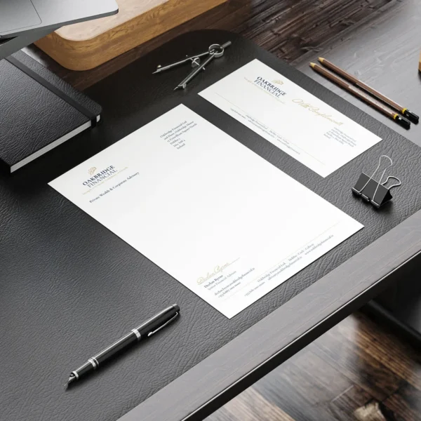 Matching branded letterhead and compliment slip stationery set