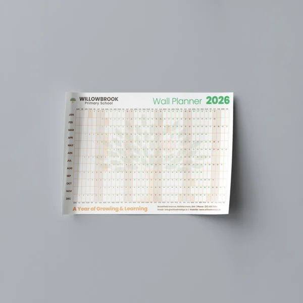 Large format wall planner calendar for office use