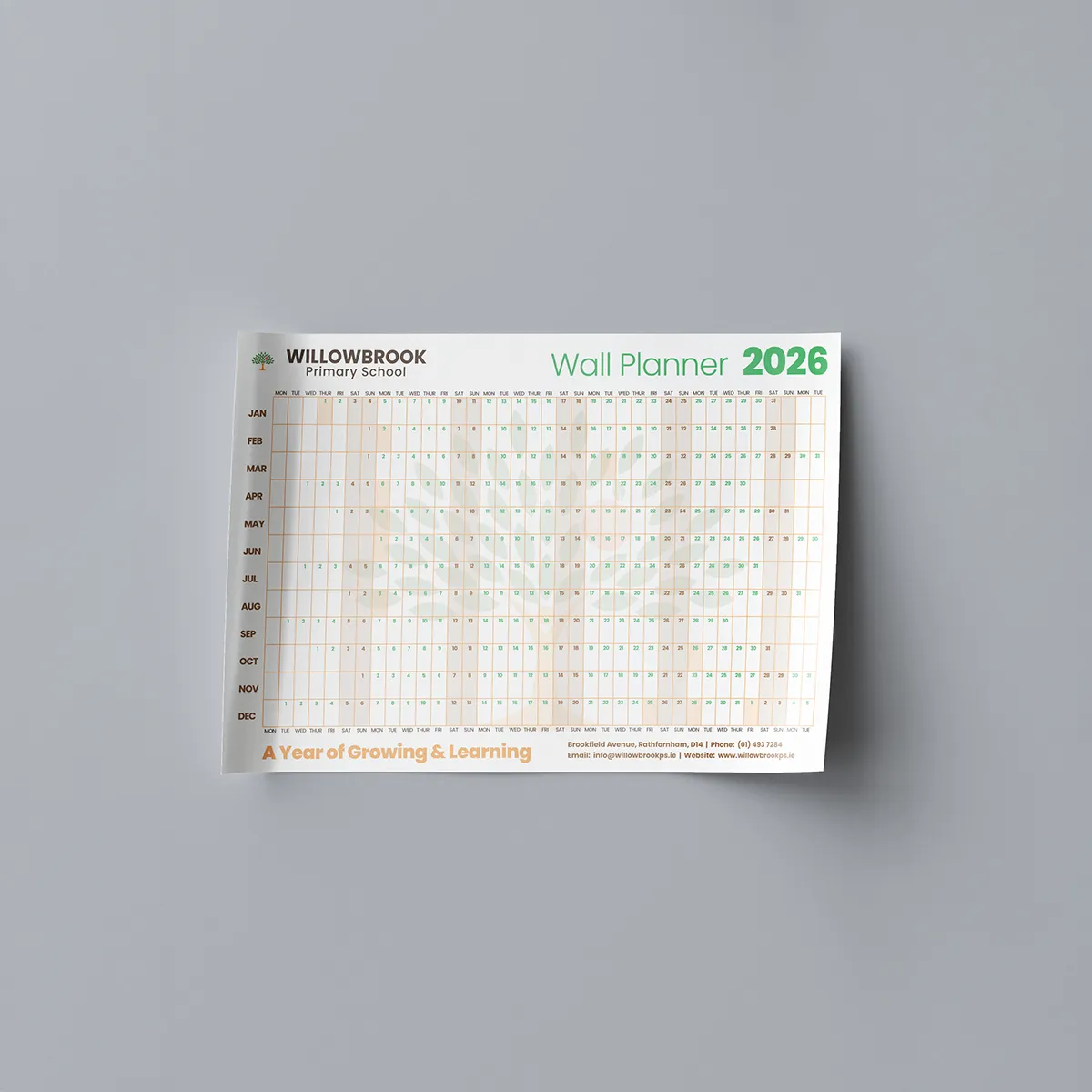 Large format wall planner calendar for office use