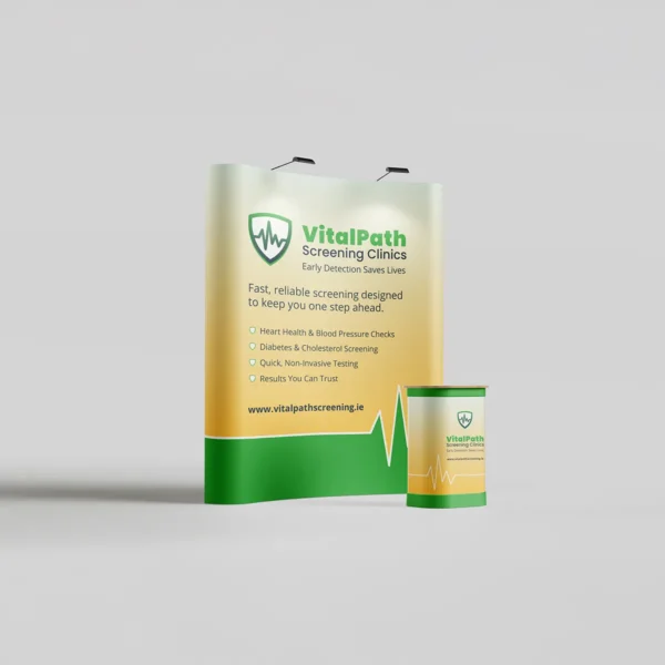 Curved pop-up exhibition stand with branded graphics
