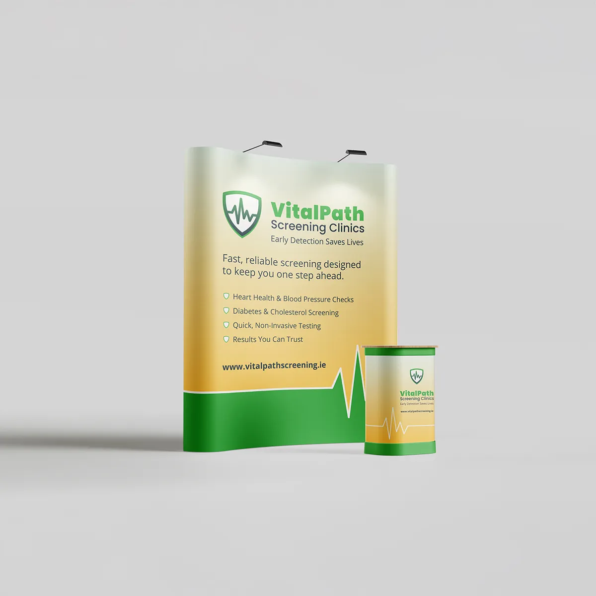 Curved pop-up exhibition stand with branded graphics