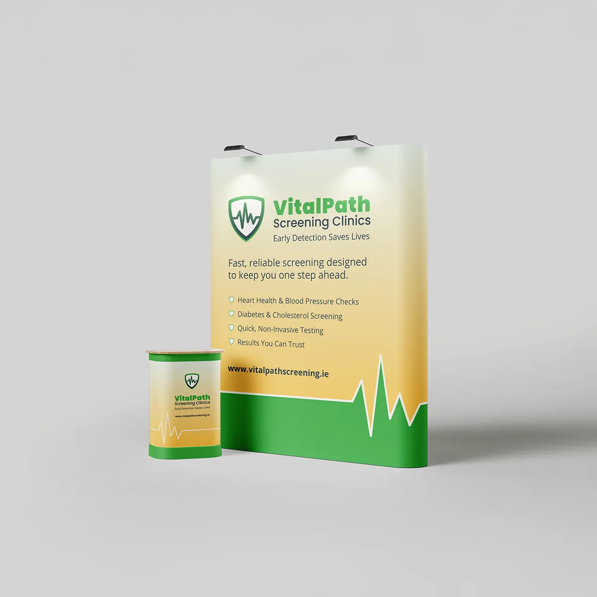 Straight pop-up exhibition stand with branded graphics