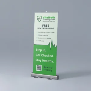 Pull-up banner display with promotional branding