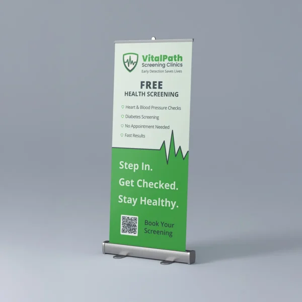 Pull-up banner display with promotional branding