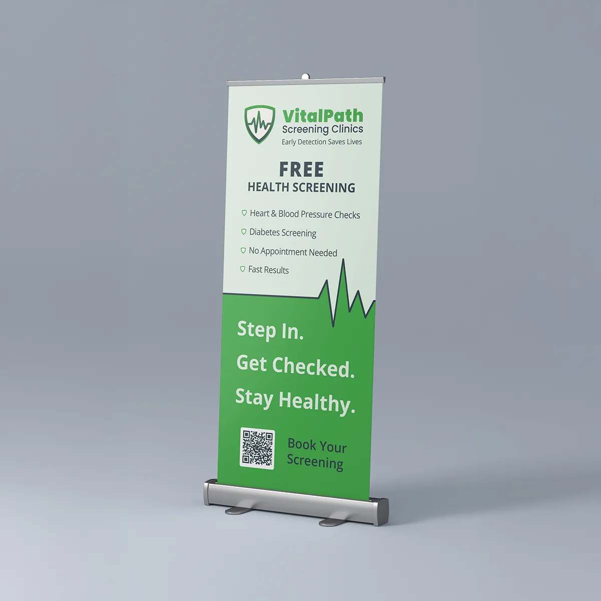 Pull-up banner display with promotional branding