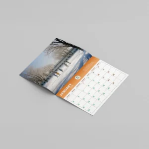 Saddle stitched wall calendar with custom branding