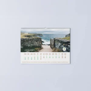 Wire bound landscape calendar with custom design