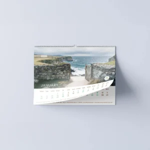 Wire bound landscape calendar with custom design