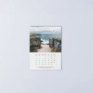 Wire bound landscape calendar with custom design