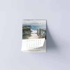 Wire bound landscape calendar with custom design