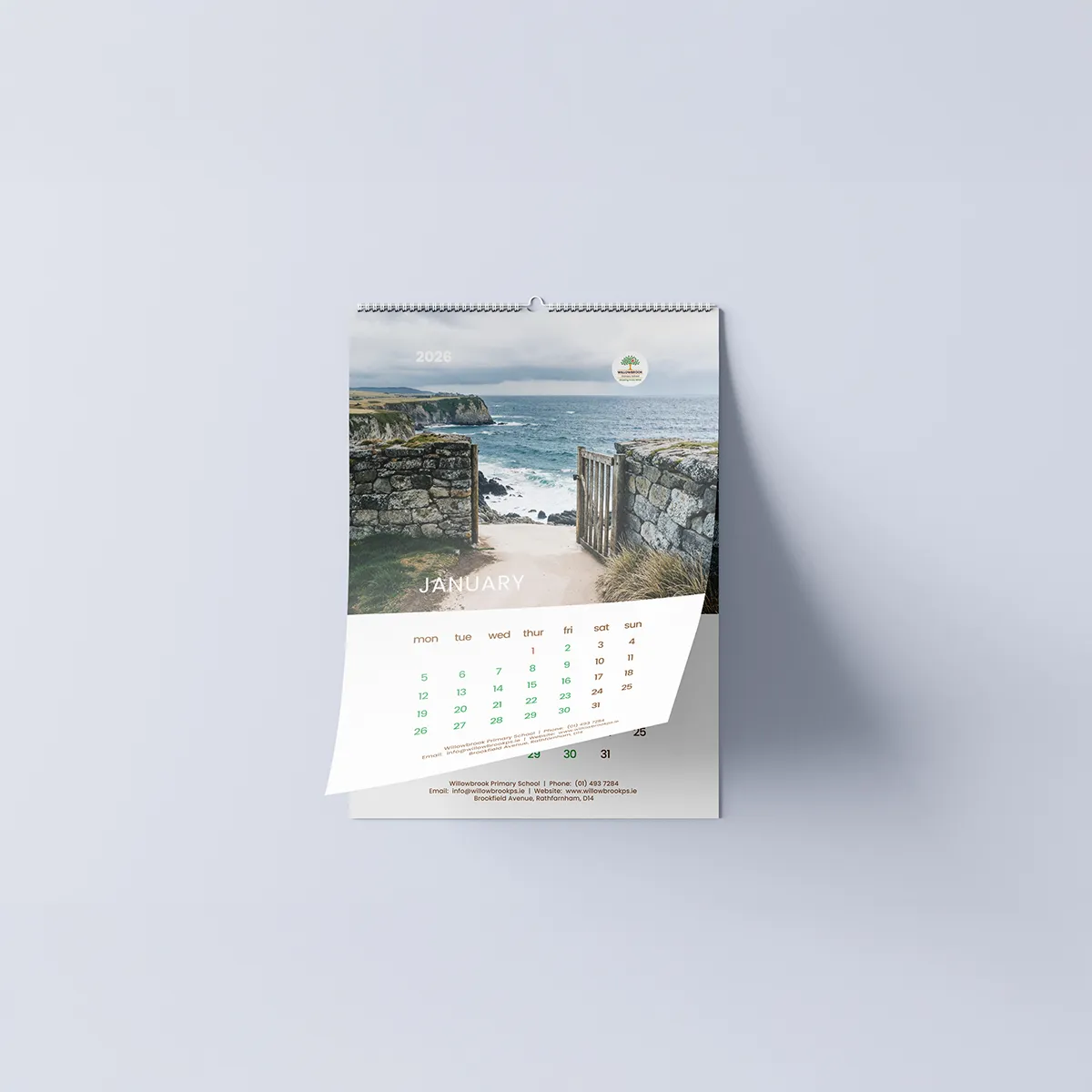 Wire bound landscape calendar with custom design