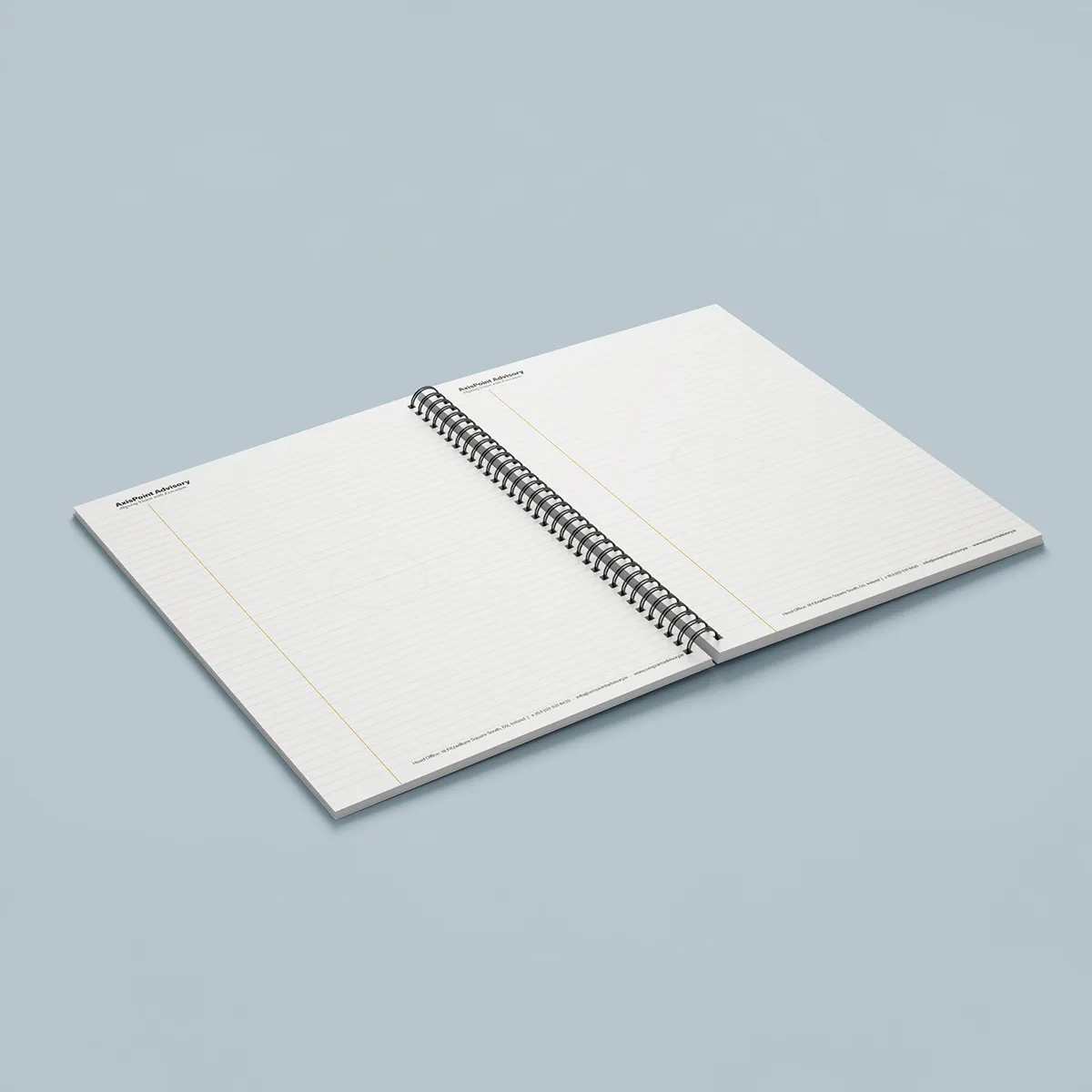 Wire bound notebook with branded cover