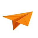 Orange branded paper airplane mail icon representing delivery and mailing services