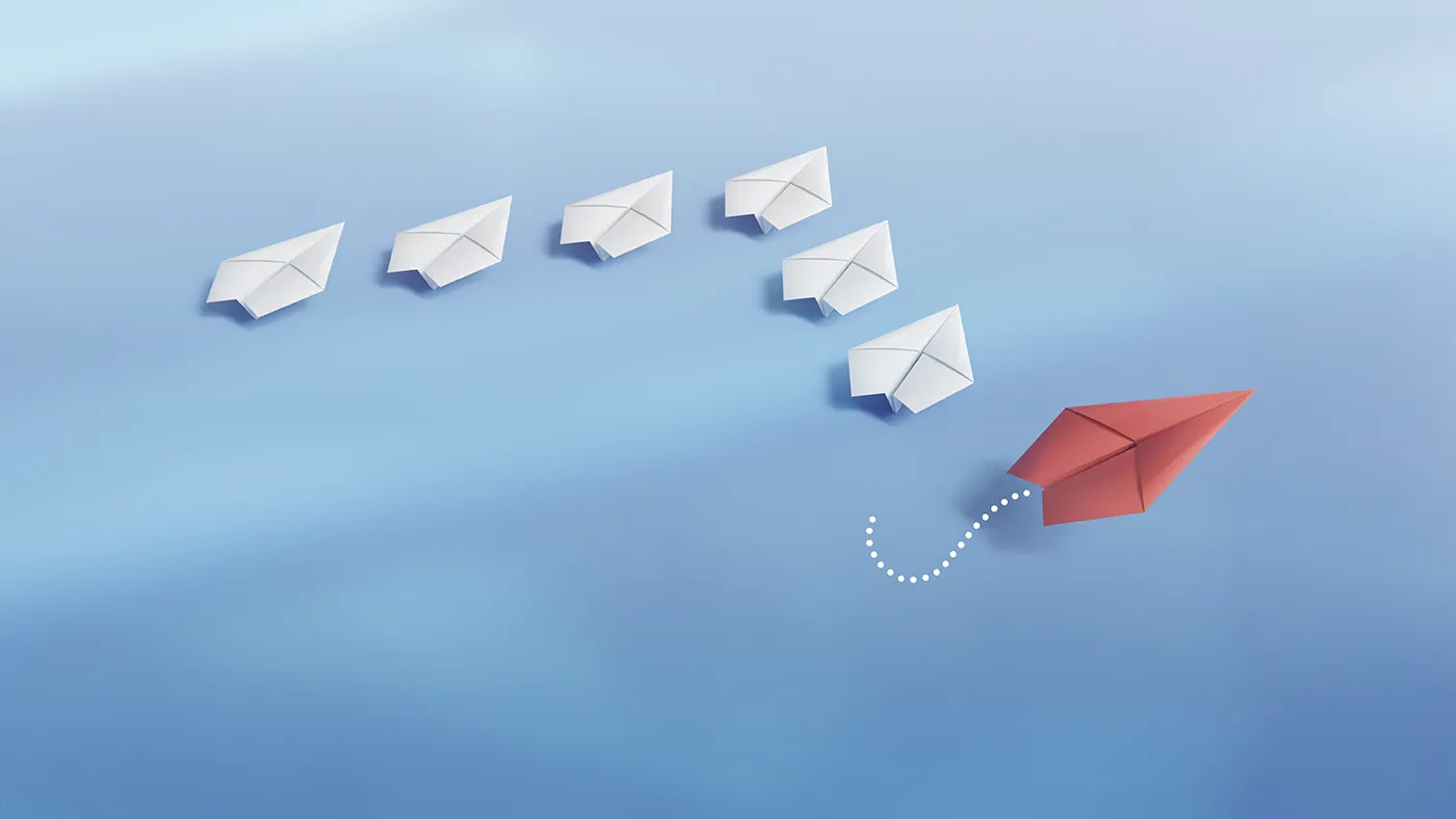 Paper airplane mail representing direct mail marketing and delivery services